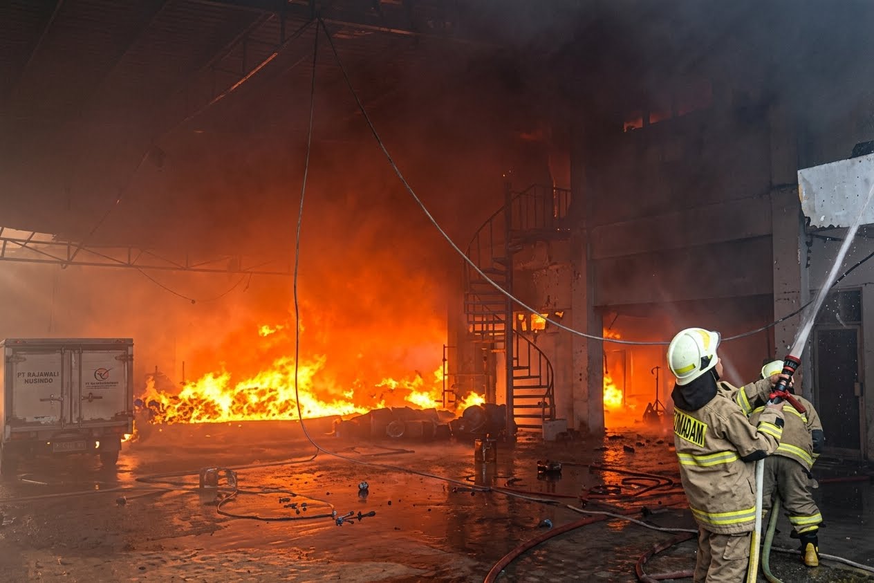 Gudang Minyak Goreng dan Sembako PT Rajawali Nusindo di Pulogadung Terbakar, Belasan Mobil Damkar Dikerahkan